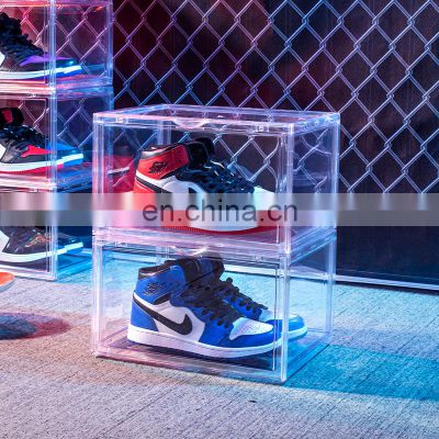 Acrylic fold magnetic side open custom organizer case giant transparent plastic clear sneaker plastic display shoe storage box