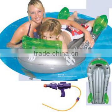 Inflatable surfing board with water gun
