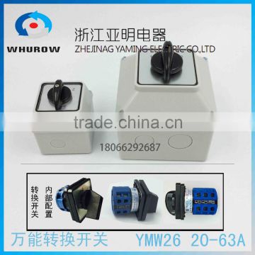 Rotary switch YMW26 20A-63A with protecting mask wahterproof 1-3 poles 3 Position changeover cam switch sliver contact