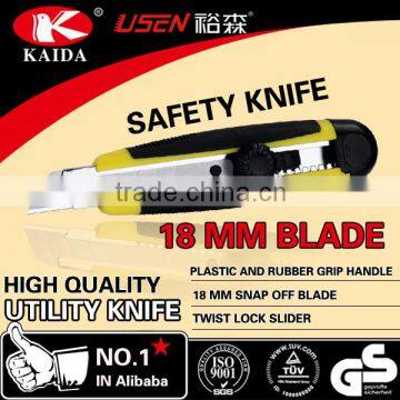 18 mm Sliding Blade Plastic with rubber grip handle Utility Knife