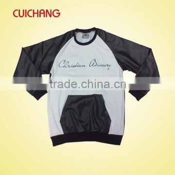 Custom wholesale crewneck sweatshirts with leather sleeve and sublimation printing for man