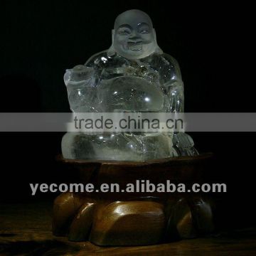 Excellent Workmanship Natural Rock Quartz Crystal Laughing Maitreya Buddha Handcraft