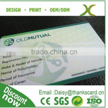 Plastic vehicle insurance card/PVC insurance card/printable insurance card