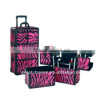 Pink Zebra Rolling Makeup Cosmetic Case