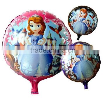 hot sell children gift helium foil mylar cartoon balloon,18 inches round balloon,Princess Sophia aluminium film ballon