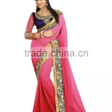 Pink pading saree with embroidery