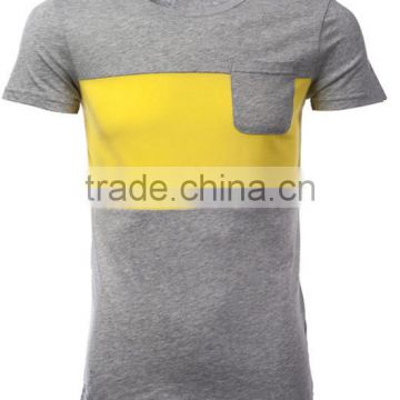 Mens Breathable Factory Custom Extended Contrast Short Sleeve Organic T shirts With Pocket Wholesale