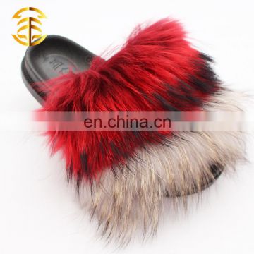 Multiple Colors cheap beautiful raccoon fur latest design girls slippers