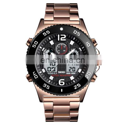 new 2019 SKMEI 1538 quartz watch stainless steel analog digital watches for men
