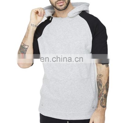 Custom summer new men's short sleeve T-shirt trend Hoodie half sleeve sweater with hat solid color Hoodie sport