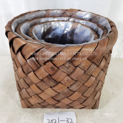 Customized Wholesale Garden Flower Pots Wood Chips Storage Basket