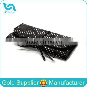 Customized Polka Dot Satin Folding Jewelry Roll Bag,Hanging Jewelry Organizer With Clear PVC Compartments