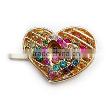 Double Layer Hollow Design Heart Alloy Casting Hair Pin With Multicolor Stones