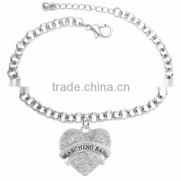 Genuine Austrian Clear Crystal "MARCHING BAND" Heart Charm Chain Link Bracelet