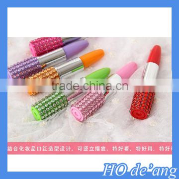 HOGIFT Fresh fashion ballpoint pen with diamond lipstick, cute lipstick ball-point pen