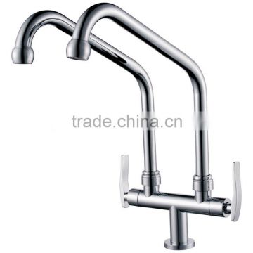 High Quality Brass 2 way Cold Tap Double Spout and Handle, Polish and Chrome Finish, M1/2" Deck Mounted