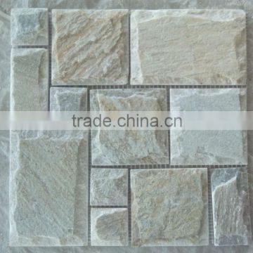 knapped edge featured honey gold meshed mushroom stone wall tiles