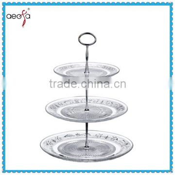 High quality 3tier clear glass wedding cake plates stand handle