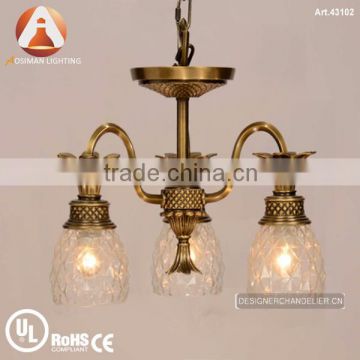 3 Light Brass Chandelier Lighting in Bronze Color with Glass Shade
