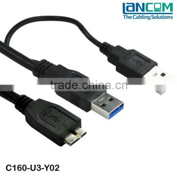 New Design Super Speed USB 3.0 Y Cable Micro BM/AM+AM