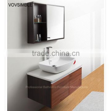 sliding mirror corner bathroom furniture, wall-hung vanity with counter basin