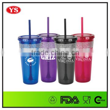 BPA Free Insulated double wall plastic tumbler with bling band