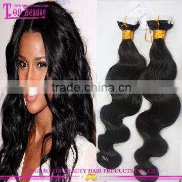 Top quality virgin Russian wavy hair tape extensions 10"-30" 100% unprocessed cheap wholesale tape hair extensions