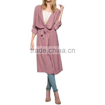60% Cotton 40% Polyester Woman Lady Black Stone Dusty Mauve Long Sleeve Midi Long Classic Trench Dust Winter Coat With Waist Tie