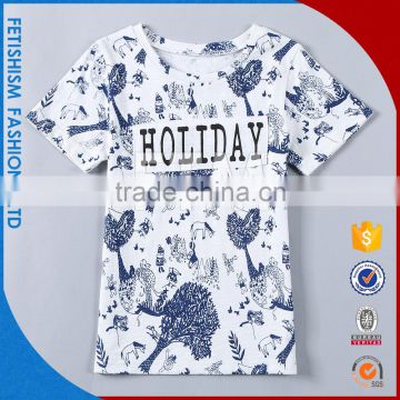 Factory Priceprinted summer Cotton boys pure white oxford shirt with scene print