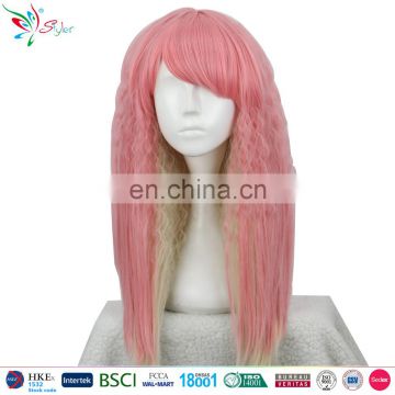 Styler Brand wholesale long kinky curly pink synthetic wig for cosplay party