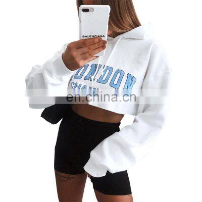 Women's Letter Print Long Sleeve Casual Hooded Sweatshirts Slim Short Navel Sweatshirt Crop Top Hoodie for women