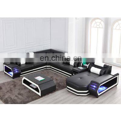 Hot Genuine Leather Sofas Sets Sectional Luxury Sofa Bed Modern LED Living Room Furniture Design