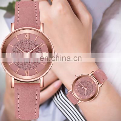 Starry Sky Dial Watches for Women Fashion Roman Scale Rhinestone Leather Ladies Quartz Women  Fashion Watches
