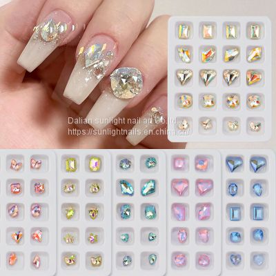 Nail K9 high-end nail enhancement glass diamond crooked heart fat square light pink blue authentic crystal diamond high transparency explosive flash nail accessories