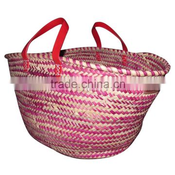 High quality best selling eco-friendly Red - Market basket with fancy top edge, purple rounds and short red leather from Vietnam