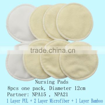 Washable Organic bamboo nursing pads Reusable Breast Pads with Leakproof Back