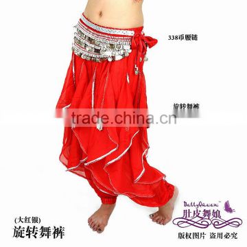 silver trim red belly dance harem pants with ,chiffon costume for belly dancing,belly dance wear,belly dance clothes