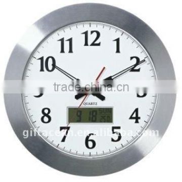 LCD digital display calendar and analog metal wall clock