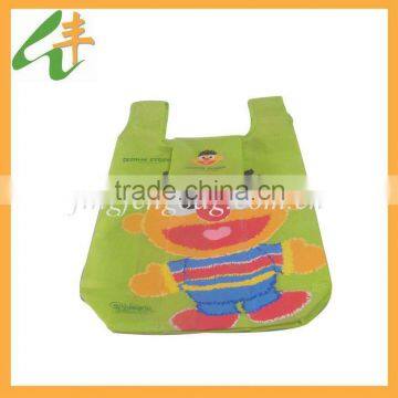 polyester reusable folding shopping bag with pouch