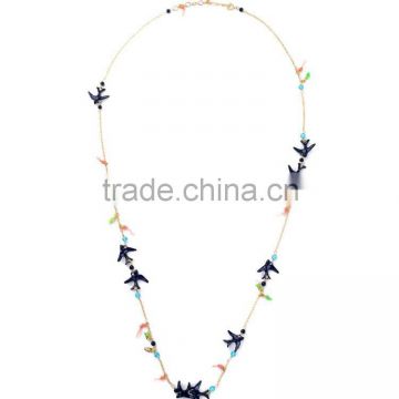 New Design Hot Sale Fashion delicate drop oil ceramic Swallow long chain necklace, sweater chain