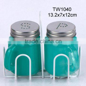 TW1040 2pcs glass spice jar with metal rack