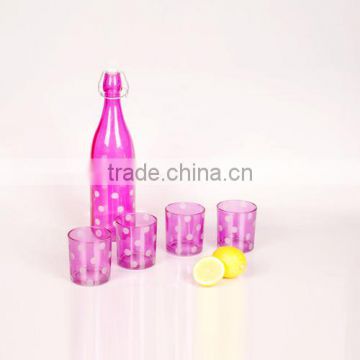 nice 5pcs glass bottle with clip and set of 4 cups