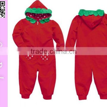 Hot sell strawberry design red cute chrildren dresses baby jumpsuit