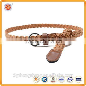 Fashion hand made cheap casual braided white cotton weave ladies dress belt with pu leather