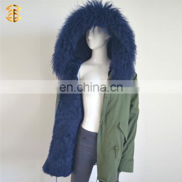 Navy Genuine Mongolain Lamb Fur Lining Winter Coat