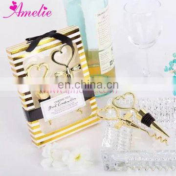 New Luxury Gold Color Bride & Groom Combination Bottle Opener and Stopper Wedding Souvenirs