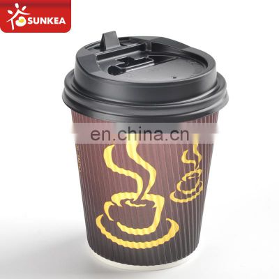 300ml 10oz / 12oz coffee bean ribbed paper cups for hot drinks
