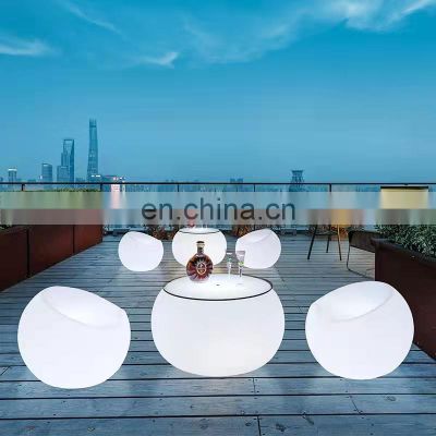 Modern nightclub disco round LED furniture Shinning cocktail bar coffee table plastic kitchen counter height bar tables led stoo