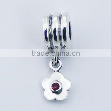 Austrian Crystals 925 Silver Corrugated Bead Flower Charm