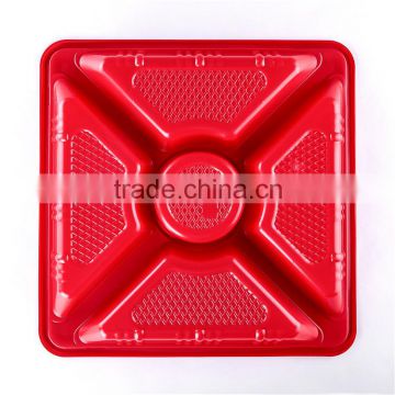 Red Color 5 Compartments Disposable Sushi Plastic Plate For Japanese Resturant Packaging Box Party Tray